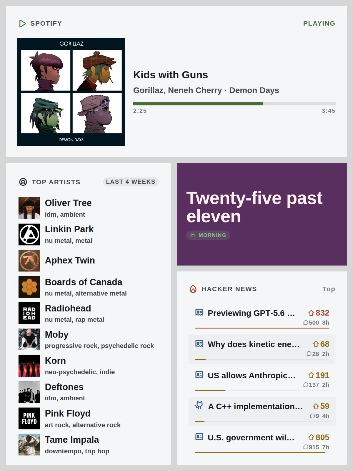 Now playing dashboard rendered on a 1200×1600 e-ink panel